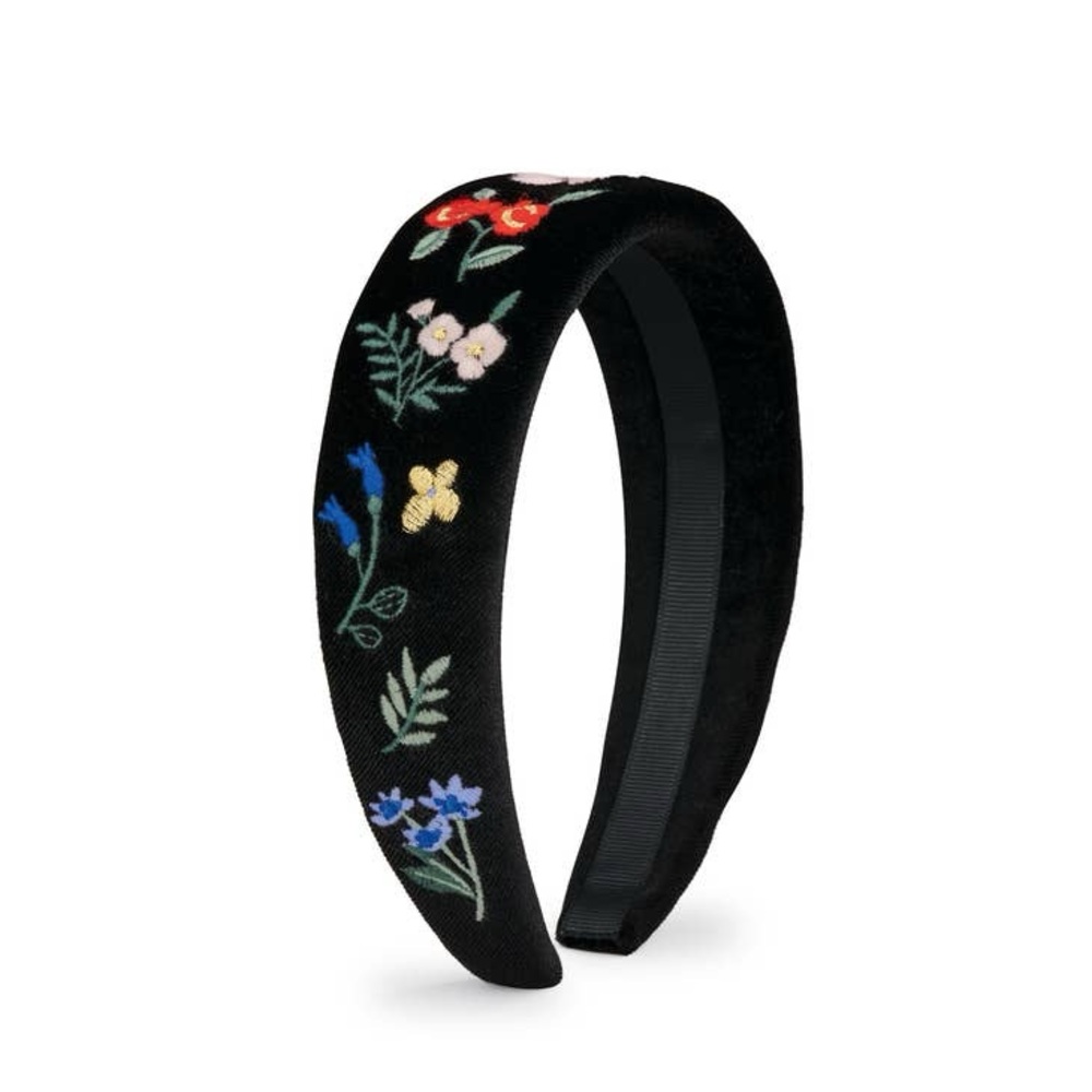 Floral Embroidered Black Headband
